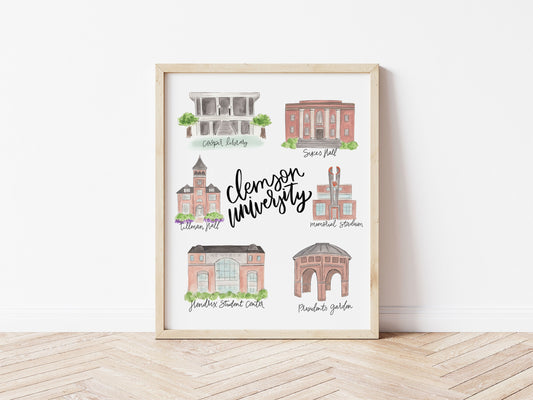 Clemson University | 8x10 Landmarks Map Print