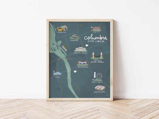 Columbia, SC Illustrated Map Print