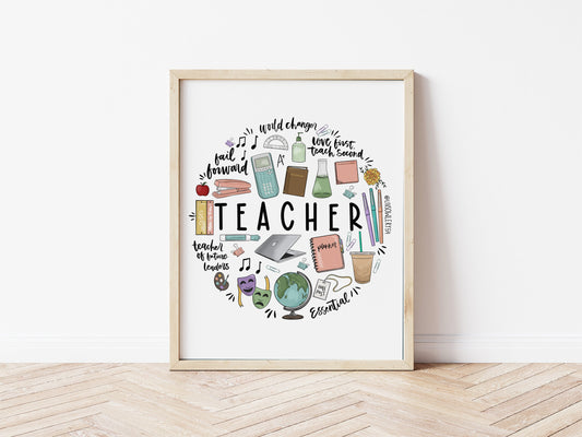 Secondary Teacher Illustrated Art Print | Teacher Gifts
