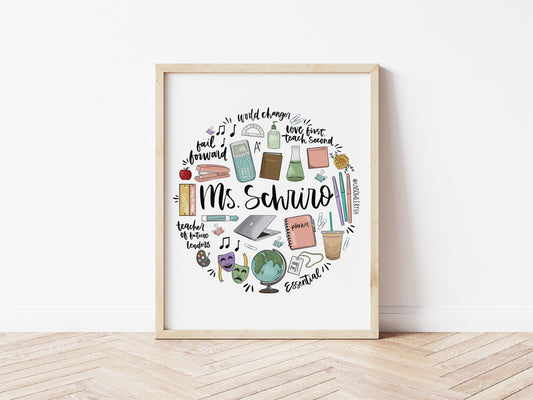 Secondary Teacher Illustrated Art Print | Teacher Gifts