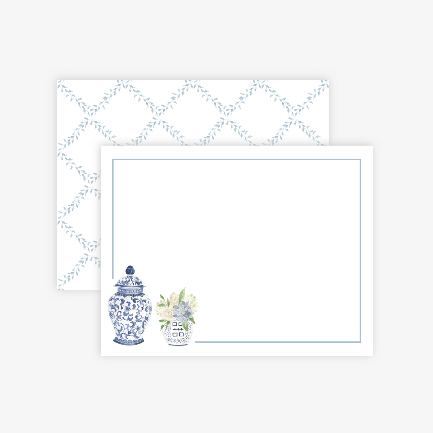 Blue and White Flat Notecard Stationery Set