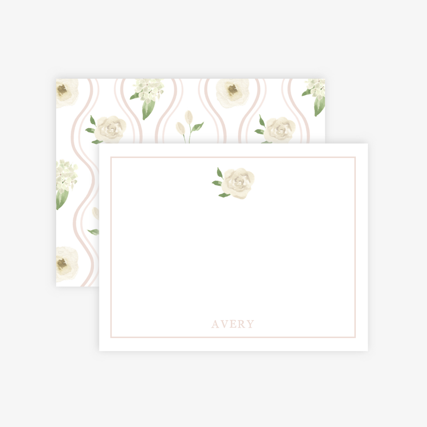 White Roses Flat Notecard Stationery Set