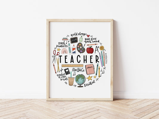 Elementary Teacher Illustrated Art Print | Teacher Gifts