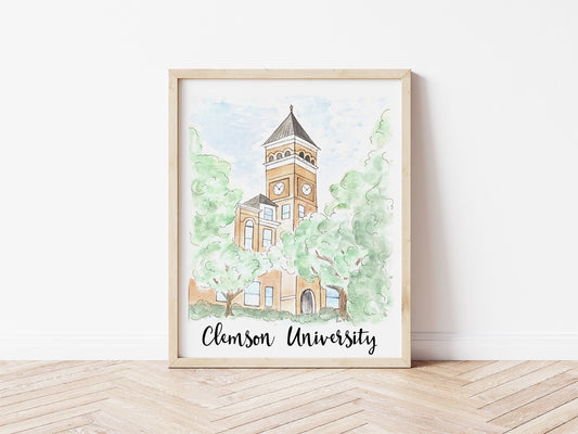 Clemson University Tillman Hall Watercolor Print 8x10