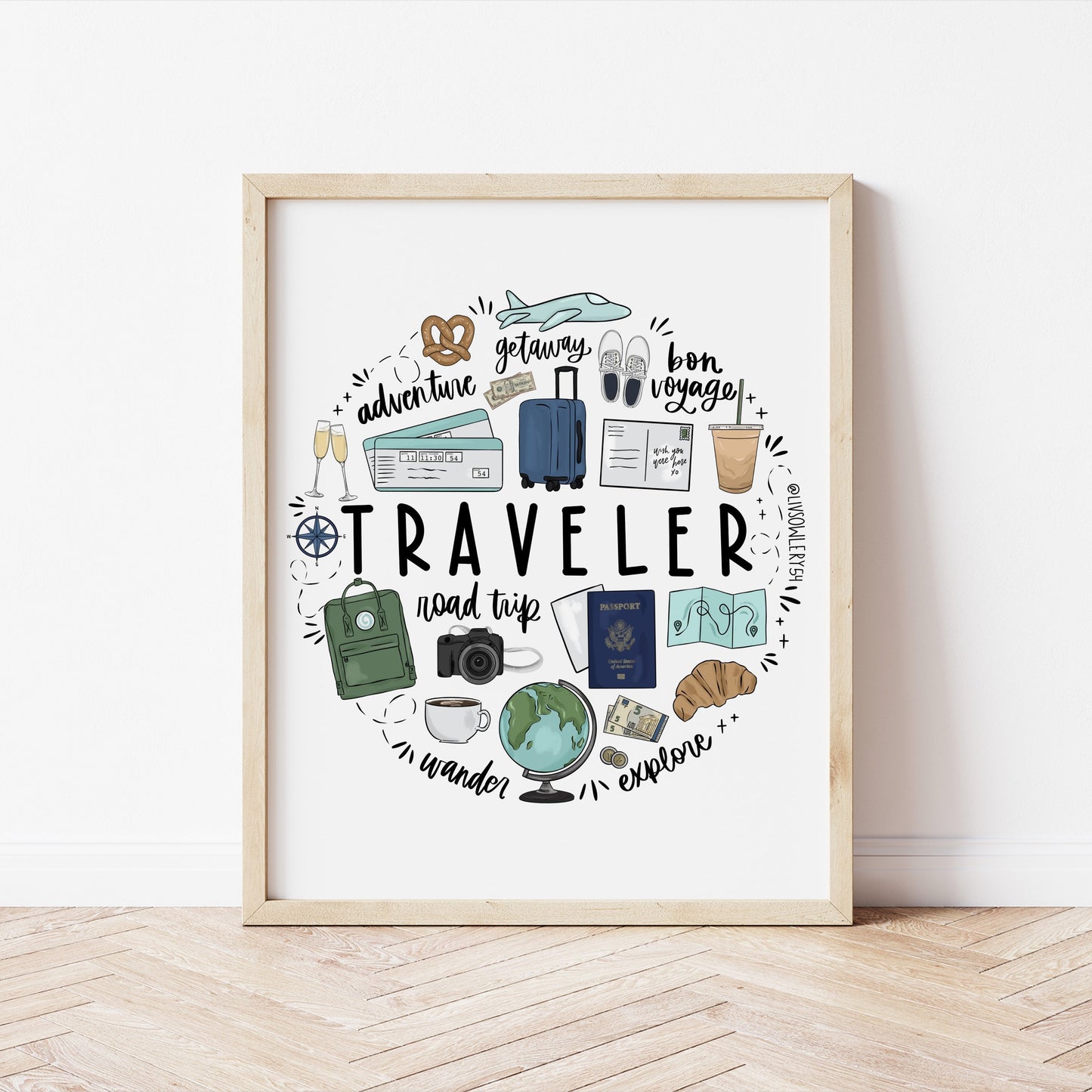 Traveler Illustrated Art Print | Travel Art