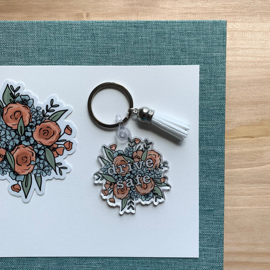 Drive Safe | Floral Acrylic Keychain
