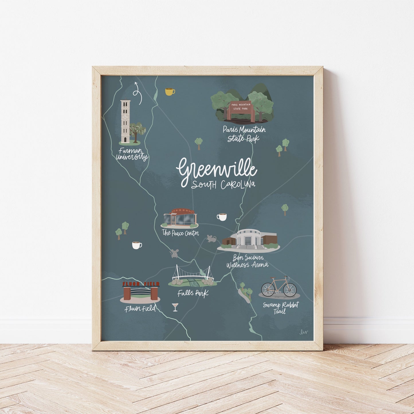 Greenville, SC Illustrated Map Print